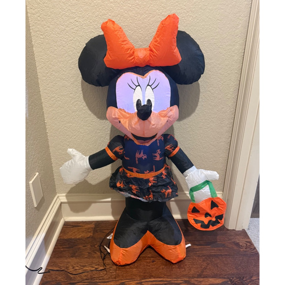 Disney Minnie Mouse Halloween Airblown Inflatable Orange Black Gemmy 3.5" WORKS - Picture 1 of 13